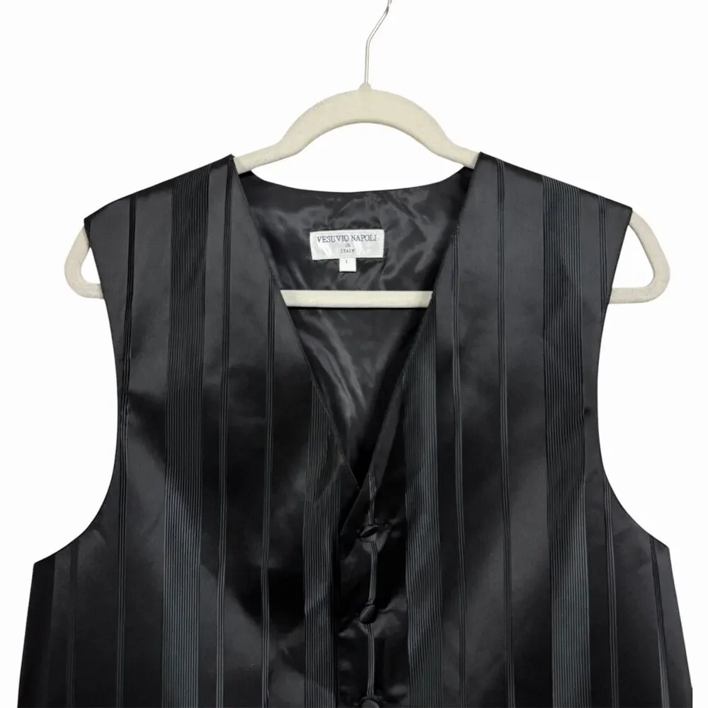 Vesuvio Napoli Men's Sz L Black Dress Vest Woven Striped Design Made In Italy